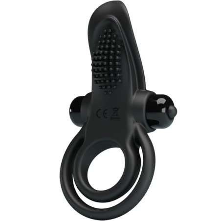 double anneau vibrant + stimulateur de clitoris 10 vibrations noir