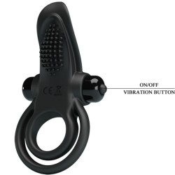 double anneau vibrant + stimulateur de clitoris 10 vibrations noir