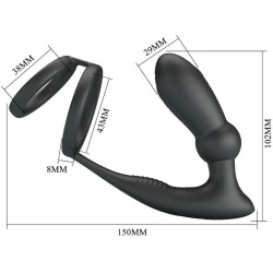 anneau pénis emoni + plug anal 12 vibrations noir