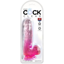 clear pénis réaliste avec boules 13.5 cm rose