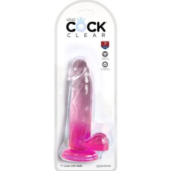 clear pénis réaliste avec boules 15.2 cm rose