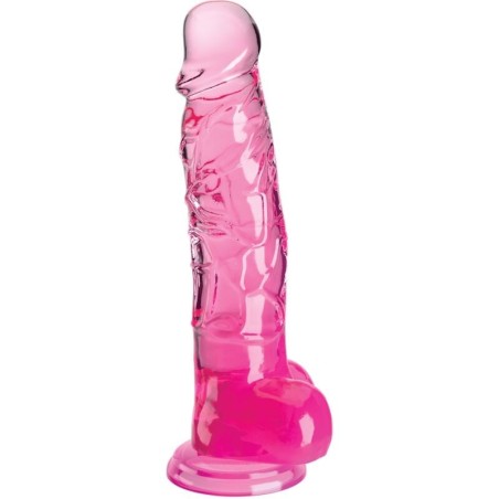 clear pénis réaliste avec boules 16.5 cm rose