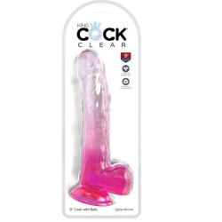 clear gode avec testicules 20.3 cm rose