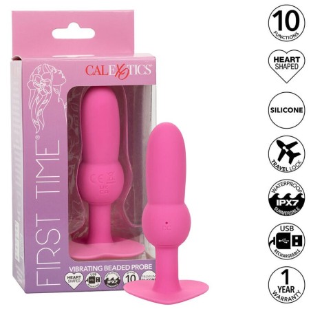 first time sonde anal plug perlée 10 vibrations rose
