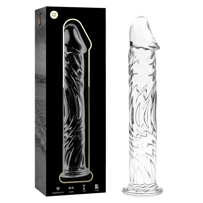 modèle 12 gode en verre borosilicate clair 17 cm -o- 3.5 cm