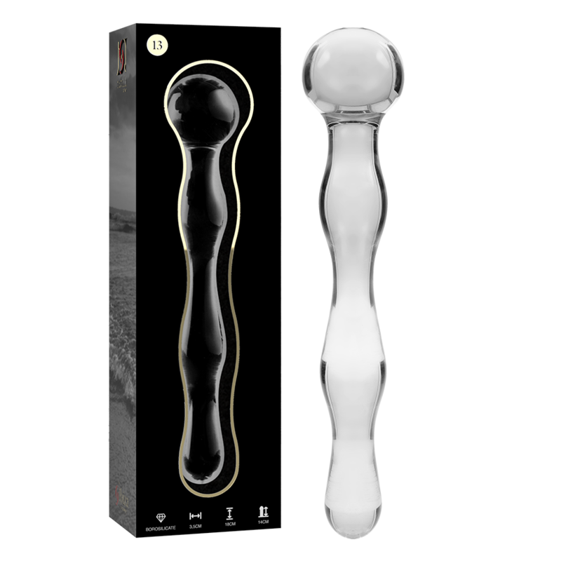 modèle 13 gode en verre borosilicate clair 18 cm -o- 3.5 cm
