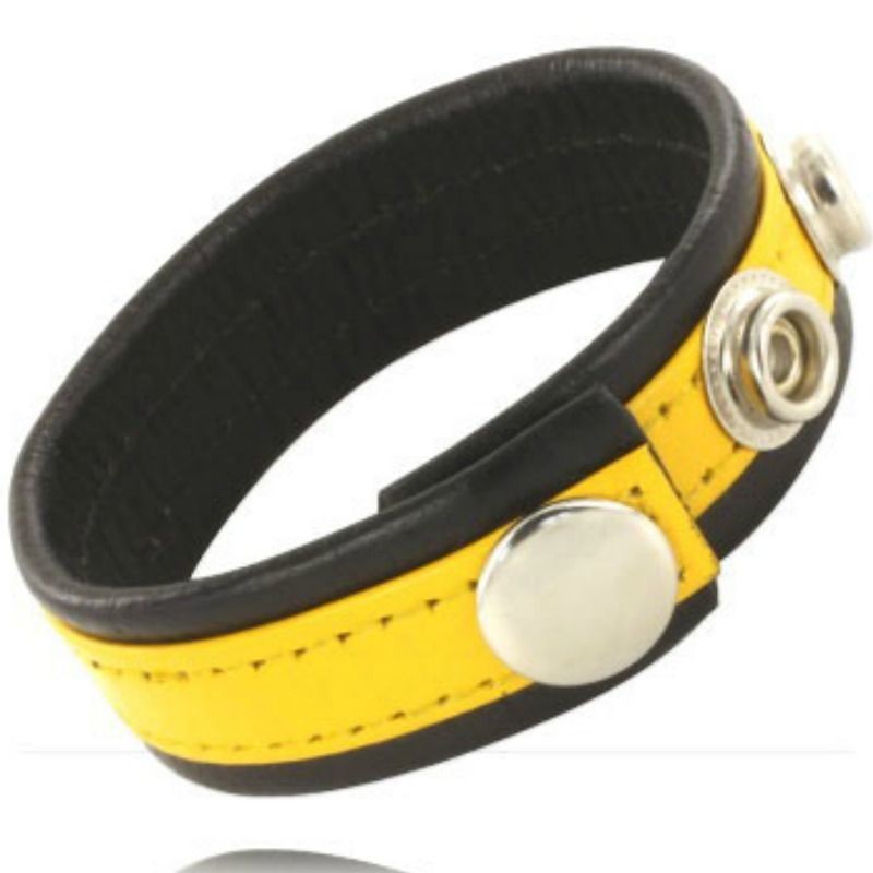sangle en cuir réglable pénis jaune-noir sangle en cuir réglable pénis jaune-noir