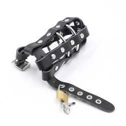 etui en cuir avec anneaux métalliques et cadenas