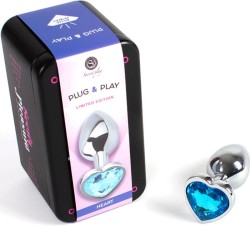 plug anal en métal coeur bleu petite taille 7 cm