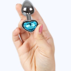 plug anal en métal coeur bleu petite taille 7 cm