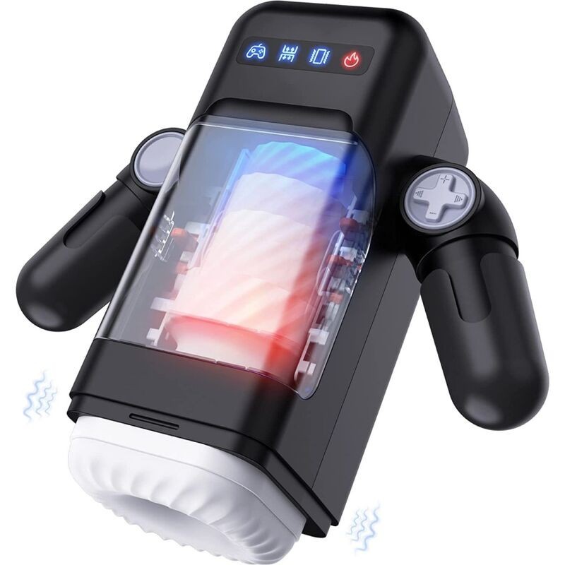 masturbateur à vibration de poussée avec fonction chauffante et support mobile - noir