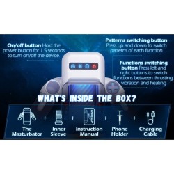 masturbateur à vibration de poussée avec fonction chauffante et support mobile - noir