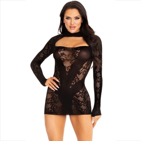 mini robe avec dentelle manches longues noir