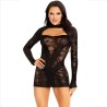 mini robe avec dentelle manches longues noir