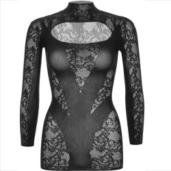 mini robe avec dentelle manches longues noir