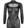 mini robe avec dentelle manches longues noir