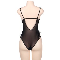 queen plus dentelle florale et teddy noir  franges