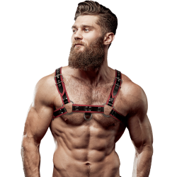 harnais de poitrine en éco-cuir pour homme noir-rouge