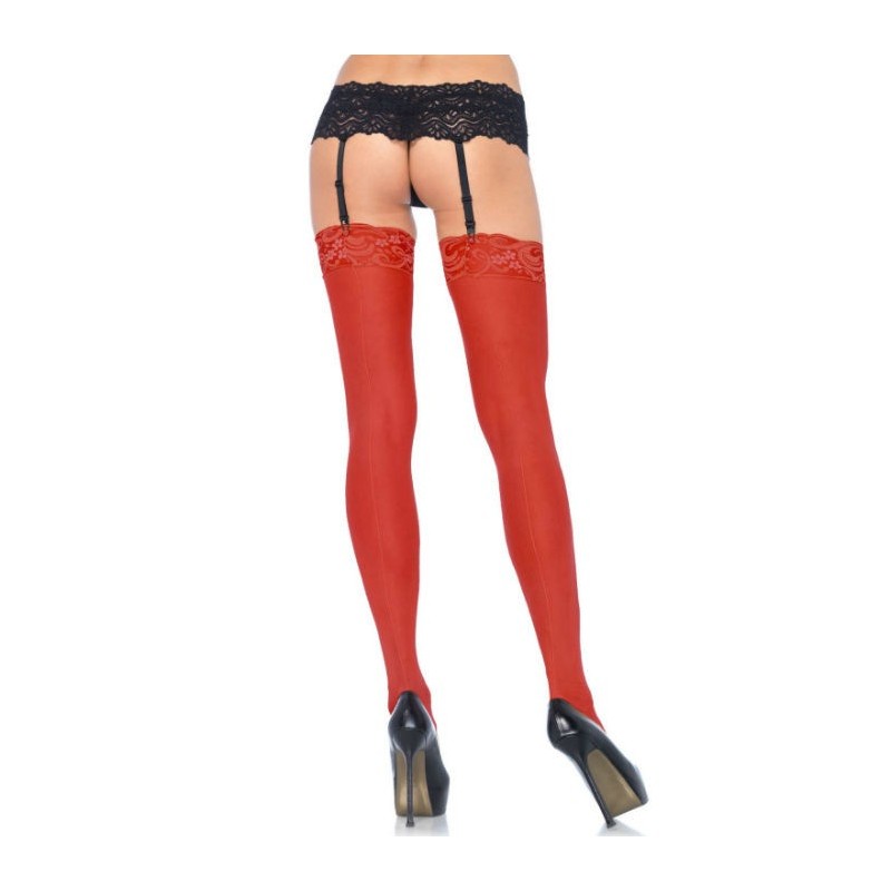 bas transparents avec couture arrière rouge