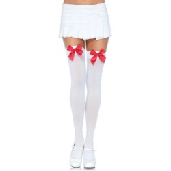 cuisses hautes en nylon avec noeud blanc - rouge