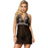 babydoll white floral laces noir l - xl