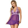 babydoll white floral laces violet l - xl