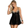 babydoll black beige lacets floraux l - xl
