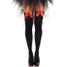 cuisses hautes en nylon noir avec noeud rouge taille unique