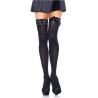 cuisses hautes en nylon noir avec noeud noir taille unique
