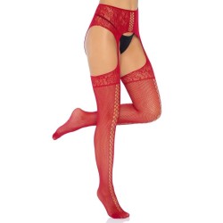 bas dentelle bordeaux avec jarretière taille unique