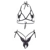 ensemble deux pièces soutien-gorge et culotte papillons & perles taille unique - noir