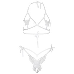 ensemble deux pièces soutien-gorge et culotte papillons & perles taille unique - blanc