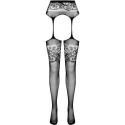 s029 collant noir avec jarretière taille unique