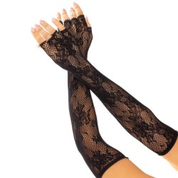 gants sans doigts reseau floral noir
