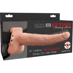 harnais réglable pénis réaliste avec balles rechargeables et vibrateur 23 cm