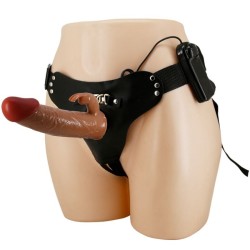 marion harnais slip universel avec dildo vibrant 19 cm marron