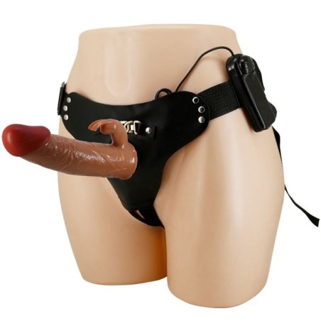 marion harnais slip universel avec dildo vibrant 19 cm marron