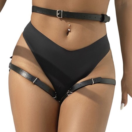 harnais de taille et de jambes en cuir noir taille unique