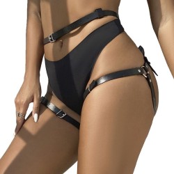 harnais de taille et de jambes en cuir noir taille unique