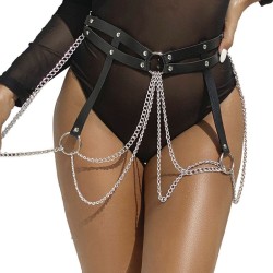 chaine bague cuir ceinture noir taille unique