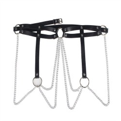 chaine bague cuir ceinture noir taille unique