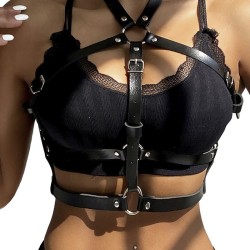 harnais poitrine anneau cuir noir taille unique