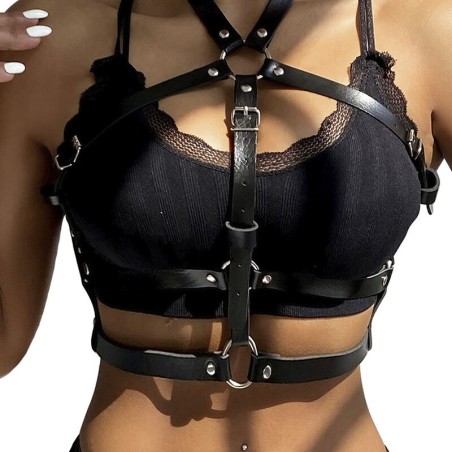 harnais poitrine anneau cuir noir taille unique