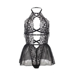 teddy halter neck dos nu dentelle noir s-m