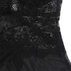 tissu tulle babydoll avec dentelle et détail fleur noir l-xl