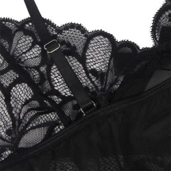 babydoll  bretelles réglables et dentelle transparente imprimé floral noir s-m