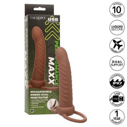 maxx ribbed double pénétrateur 10 vibrations marron