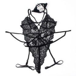 costume de police corps en dentelle noir s-m