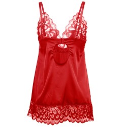 babydoll en satin avec dentelle rouge s-m