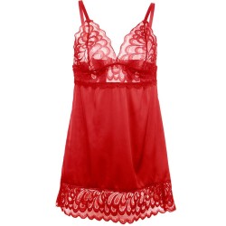 babydoll en satin avec dentelle rouge l-xl